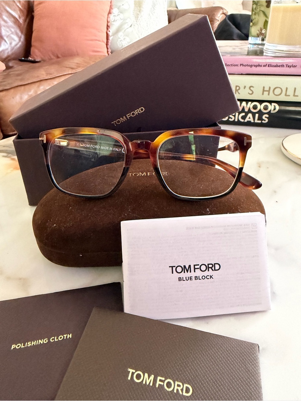 Tom Ford Tortoiseshell Brown Blue Block Glasses